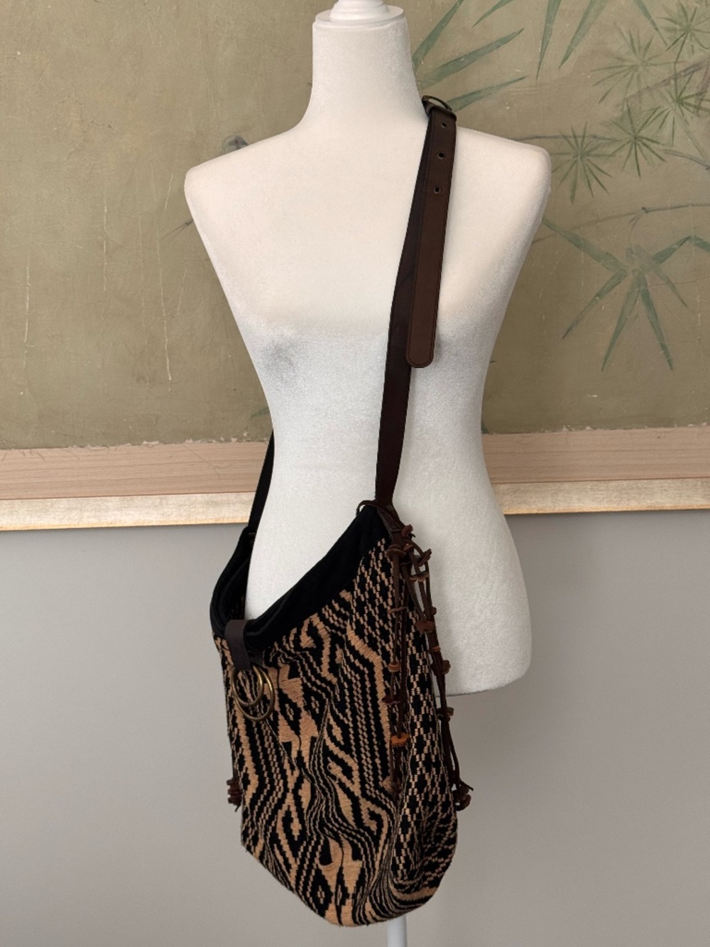 Boho  Black & Tan Woven Hobo bag.